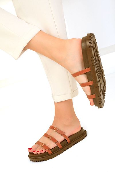 NOVİNS Novins Women's Slippers - Three Buckles, Comfortable High Sole, Stylish Design