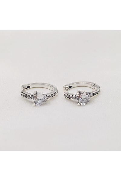 My Story Işıltılı Kalpli Halka Gümüş Küpeler