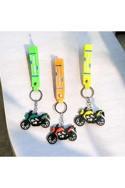 neptünstore Kawasaki 3-piece Silicone Keychain - with Motorcycle Figure, Orange Green Yellow