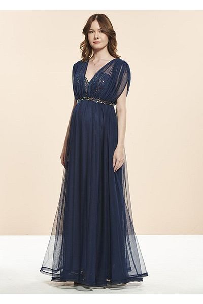 Even Fashion Hamile Giyim فستان سهرة طويل مزين بالترتر للحمل