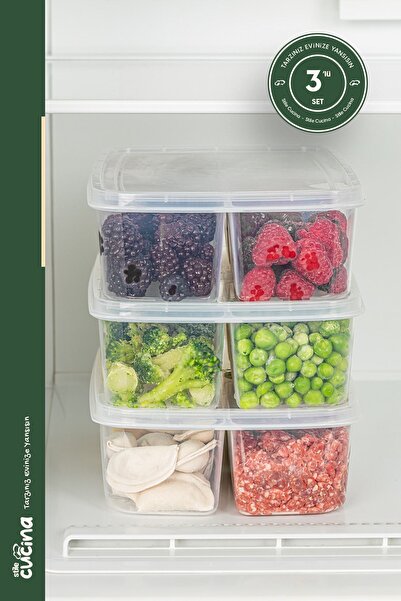 Stile Cucina 3 قطع ديب فريزر و منظم ثلاجة شفاف سعة 1 لتر - 4 أقسام مع غطاء