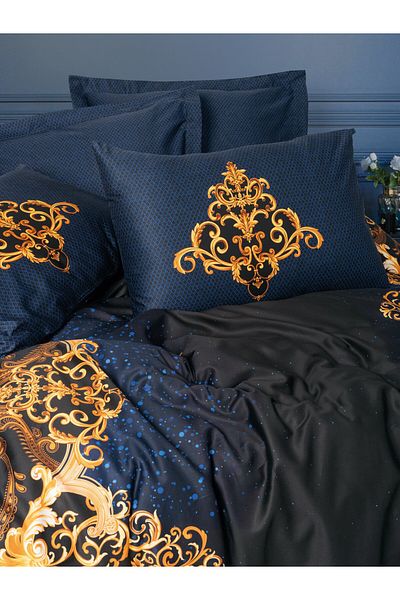 Cotton Box Palace Satin - Σετ Παπλωματοθήκη Διπλό Navy Blue