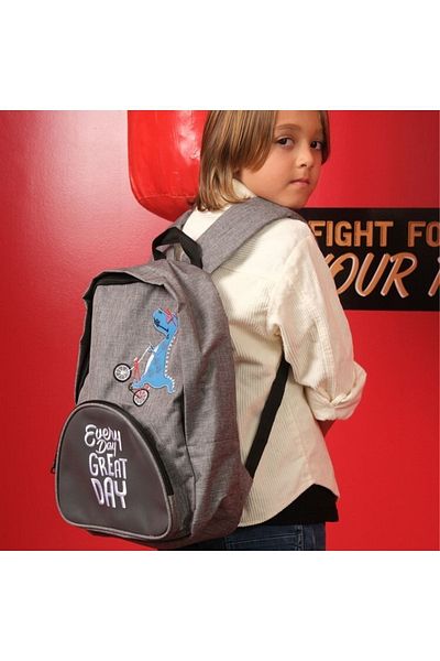 kids A more Byc Dino Leather Detailed Boys' Backpack Gray