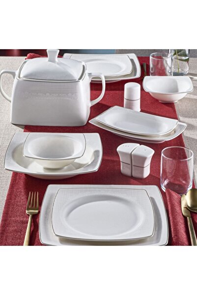 Güral Porselen Carolıne 62 Parça Kare Bone Yemek Takımı - 6171