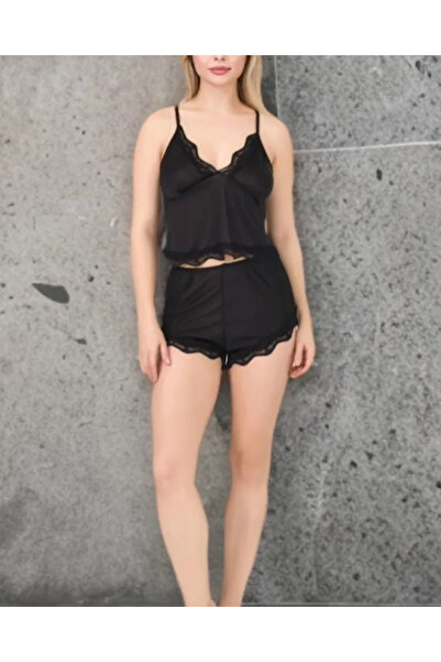 Miss Dantelli siyah şort takım