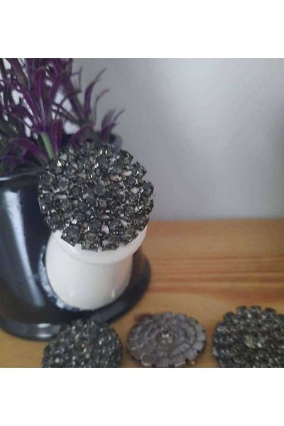 İMREN AKSESUAR Black Stone 2.5 Cm Black Free Nickel Plated Metal Button 1 Piece