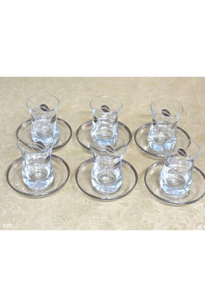 BARDAKÇI Yaprak Desen ve Taş Süslemeli Özel Seri Kristal Dekor Çay Bardağı Se...