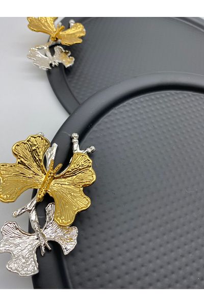Fiyakalı Ürünler Atölyesi 22cm Round Black Tea and Coffee Presentation Tray - 2-piece Butterfly, Single Decorative Serving Tray