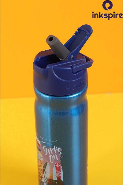 inkspire Boy's 500 ml Waterproof Steel Water Bottle - with Straw and No Smell Student Water Bottle