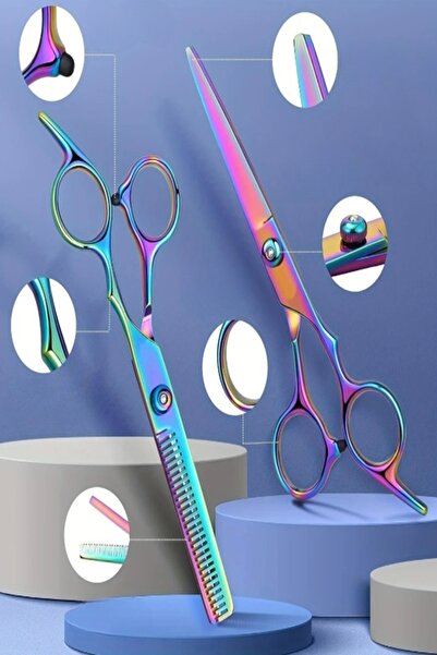 xolo Deri Çantalı 6 Parça Rainbow Saç Sakal Makas Tıraş Seti Düz Ara Tarak Makas Kuaför Berber XLQ501SET