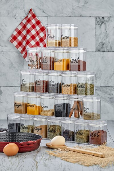ŞAKİLATA CONCEPT 24'lü 200 Ml Şeffaf Etiketli Akrilik Baharatlık Seti - Premi...