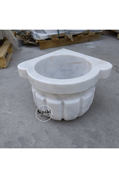 SİPAHİMARBLE Afyon Beyaz Kavun Dilimli Mini Köşe Kurna