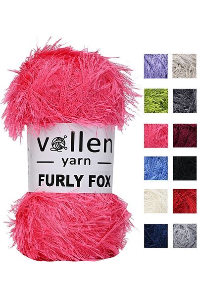 vollen yarn Ζακέτα και πουλόβερ Furly Fox Fuchsia Knit Drawstring - Φτερωτό, βελούδινο, με λεπτομέρειες με γένια και σφουγγάρισμα