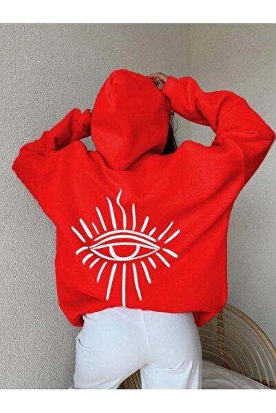 MOONBULL Унисекс голям суичър с качулка - щампа с очи