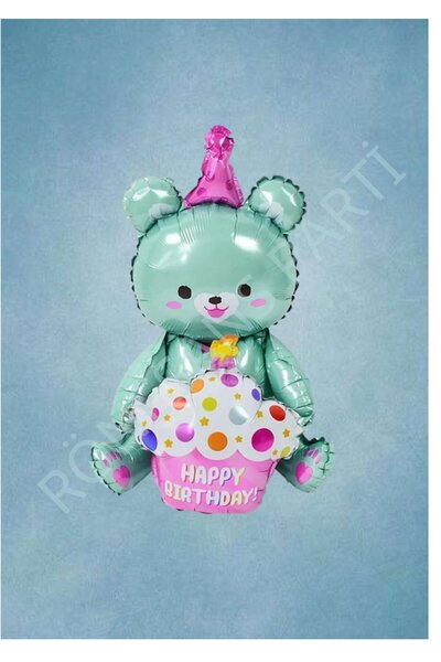 RÖNESANS PARTİ بالون فويل أخضر على شكل دب جالس