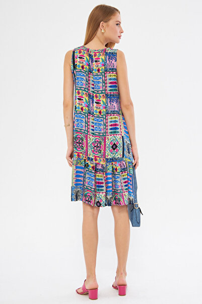 armonika Αμάνικο φόρεμα με ροζ στάμπα - ARM-22K 001142