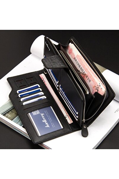 baellerry Men's Black Baellerry Zippered Long Leather Card Holder Wallet