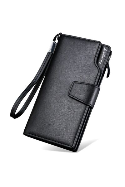 baellerry Men's Black Baellerry Zippered Long Leather Card Holder Wallet