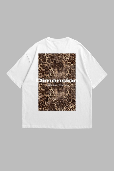 Bak Moda تيشيرت أبيض كبير الحجم للجنسين بطبعة جلد الفهد 24/1