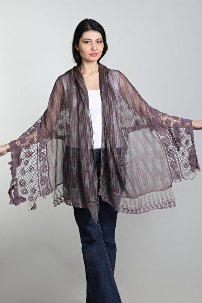 Mystic Lila Renk Pamuklu El Işi Dantel Şal