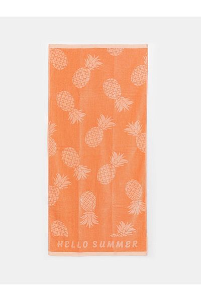 LC Waikiki LCW ACCESSORIES - Γυναικεία πετσέτα θαλάσσης με πορτοκαλί στάμπα 70x150 cm