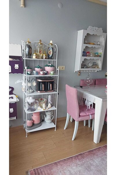 Ferforje Naz tasarım Naz Tasarım Ferforje Dekorasyon 5 Katlı Çok Amaçlı  Düz Raf Beyaz