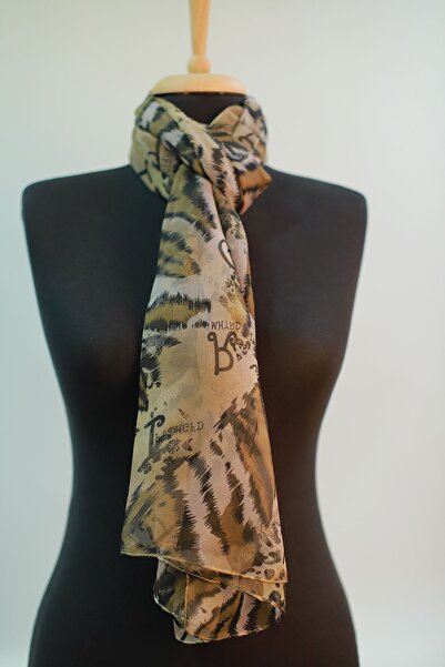 Mystic Kahve Siyah Pudra Ipek - Şifon Eşarp Şal