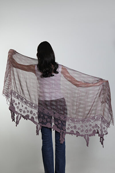 Mystic Lila Renk Pamuklu El Işi Dantel Şal