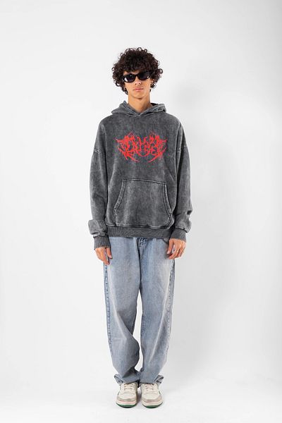 Sekizbiraltı Πλένεται Μαύρο Κόκκινο Dusk Printed Oversize Unisex Hoodie