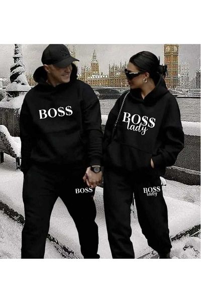 NZN COLLECTION Unisex Γυναικείες Ανδρικές φόρμες Lover Couple Combination Boss με στάμπα με κουκούλα στο κάτω μέρος Σετ 2 τεμαχίων