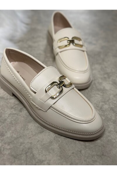 İmerShoes Бежеві жіночі лофери - класичний дизайн, овальний носок з пряжкою, макосен взуття 120