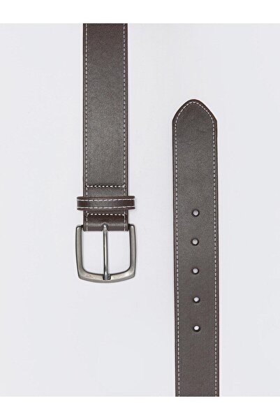 LC Waikiki LCW ACCESSORIES - Ανδρική Καφέ Δερμάτινη Ζώνη με Διακοσμητική Ραφή