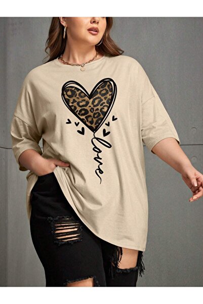 MODAVİBE Tricou cu imprimeu leopard și model inimă, mărime mare