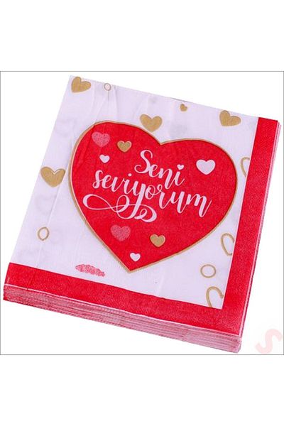 PartAntalya Red and White Heart I Love You NapKin