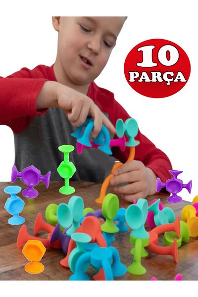 Ax Axentia 10 Pieces with Suction Cup Vacuum Molecule Building Silicone Blocks Fidget Sensory Educational Toy