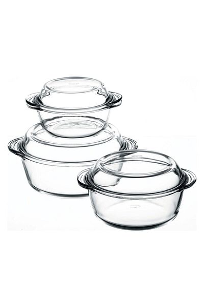 Paşabahçe Borcam 3 Size Round Pot Set with Glass Lid