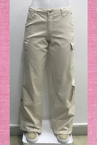 Nonno Kids KIZ ÇOCUK KREM KARGO JEAN PANTOLON