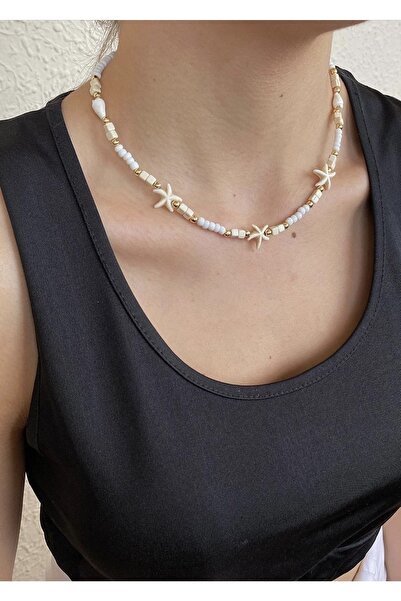 takıtarzım قلادة Alaçatı قلادة نسائية بيضاء على شكل نجمة