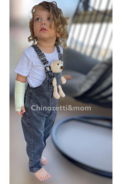 Chinozetti And Mom Ayıcık Aksesuarlı Kız Çocuk ve Erkek Çocuk Salopet Antrasit