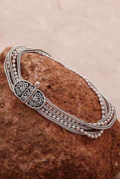 Sümer Telkari Anadolu Motifli Hasır Elişi Oksitli Tasarım Gümüş Bileklik 4308