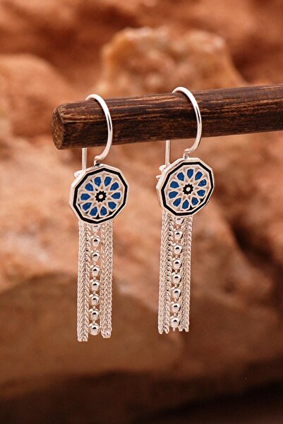 Sümer Telkari Anadolu Motifli Elişi Mineli Hasır Gümüş Küpe 6133