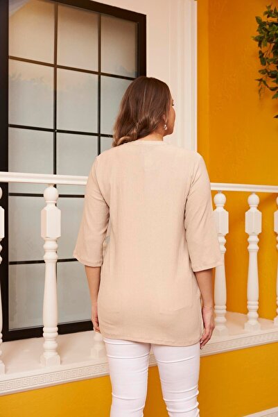 RMG Beige Necklace Plus Size Blouse