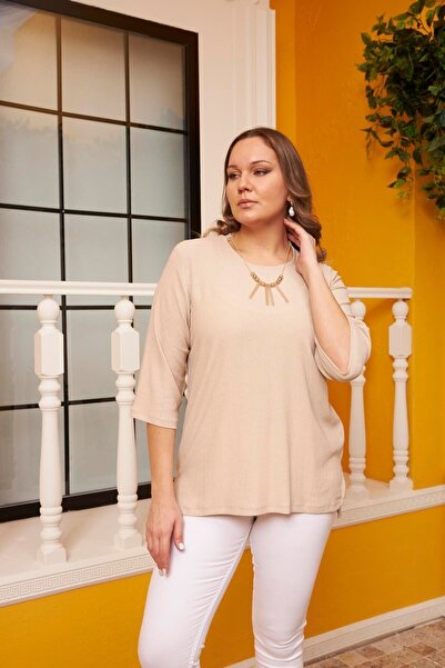 RMG Beige Necklace Plus Size Blouse