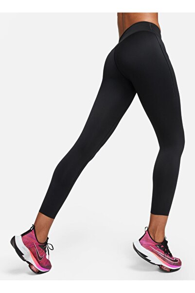 Nike Siyah - Gri - Gümüş Kadın Skinny Fit Tayt DQ5692-010 W NK DF GO MR 7/8 TGHT