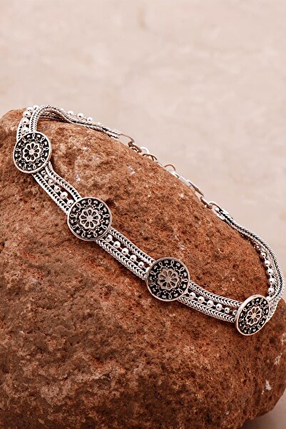 Sümer Telkari Anadolu Motifli Hasır Elişi Oksitli Tasarım Gümüş Bileklik 4325