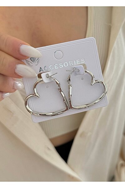 takıtarzım Silver Twisted Ring Heart Women's Earrings