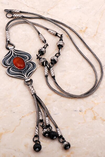 Sümer Telkari Akik Taşlı Telkari Işlemeli Kazaziye Elişi Oksitli Gümüş Kolye ...