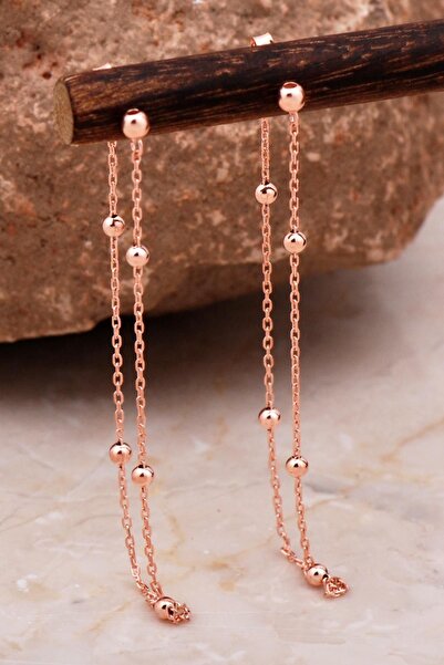 Sümer Telkari Toplu Tasarım Rose Gümüş Zincir Küpe 6107