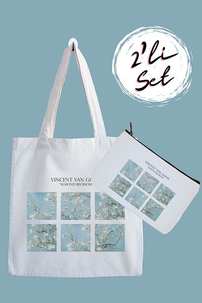designedfy Van Gogh Almond Blossom 2 Printed - Cloth Bag and Pen Holder Set