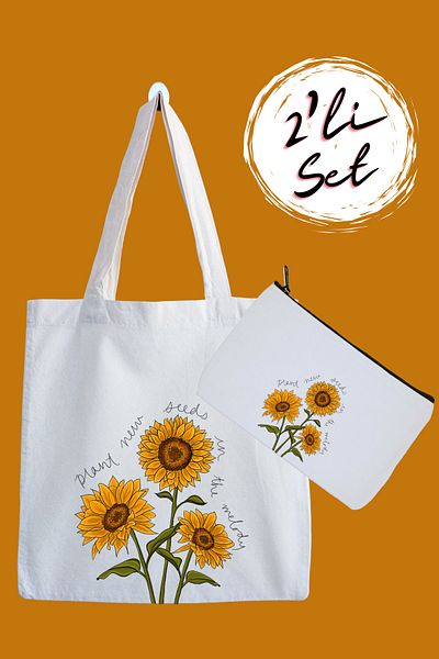 designedfy Sun Flower Patterned Cloth Bag and Pen Holder Set